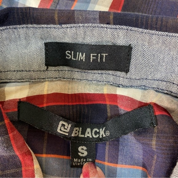Buckle Black Button Up Shirt‎ Men Small Long sleeve Slim Fit Plaid - Picture 9 of 12